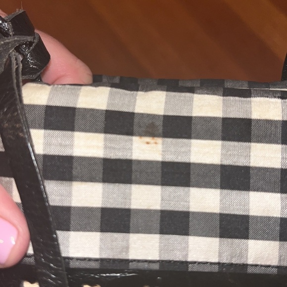 Brighton cross/ shoulder bag black & white gingham print w/ rattan & leather - Picture 6 of 10